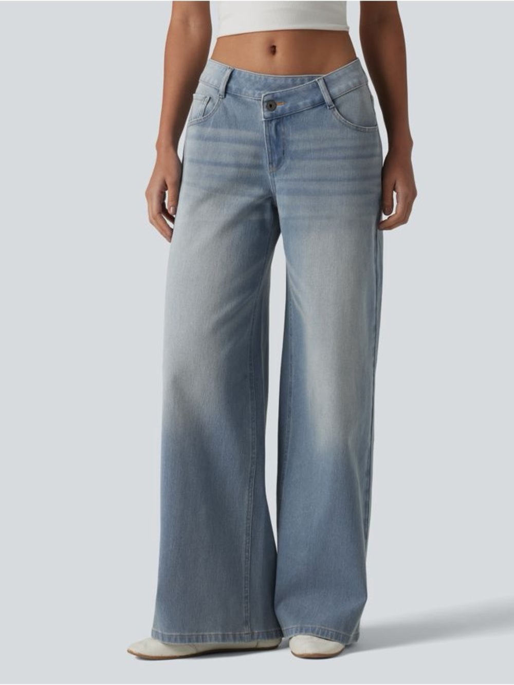 Halara Flex™ Asymmetric Low Rise Zipper Pockets Baggy Wide Leg Washed Casual